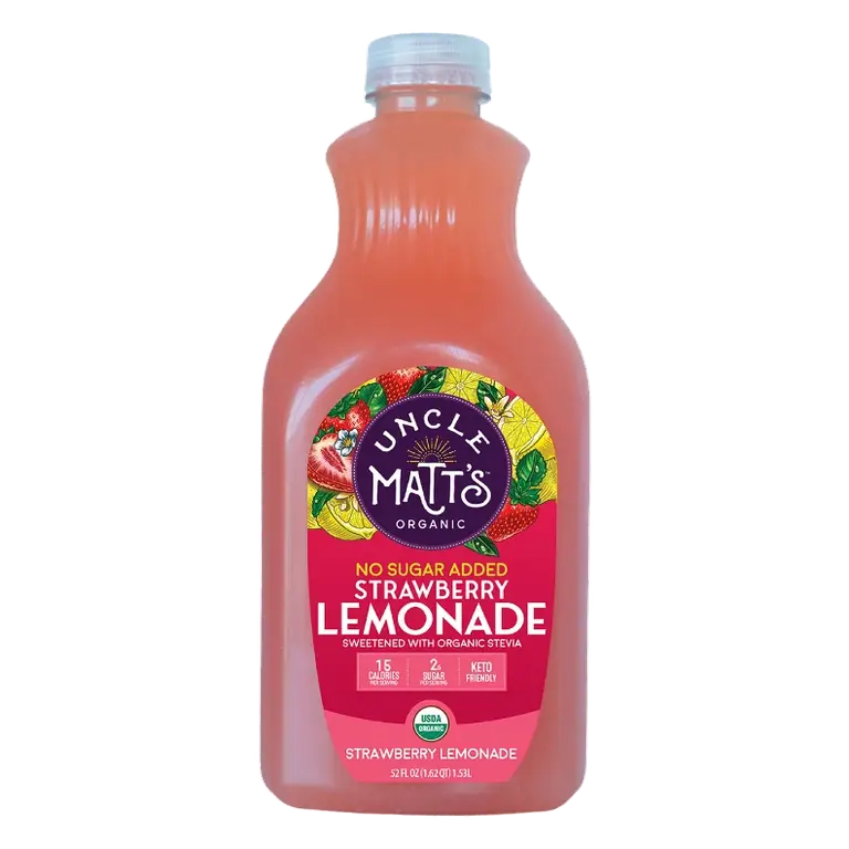 Uncle Matt's Organic No Sugar Added Strawberry Lemonade Juice, 52 fl oz: Organic, Caffeine Free, 12% Juice