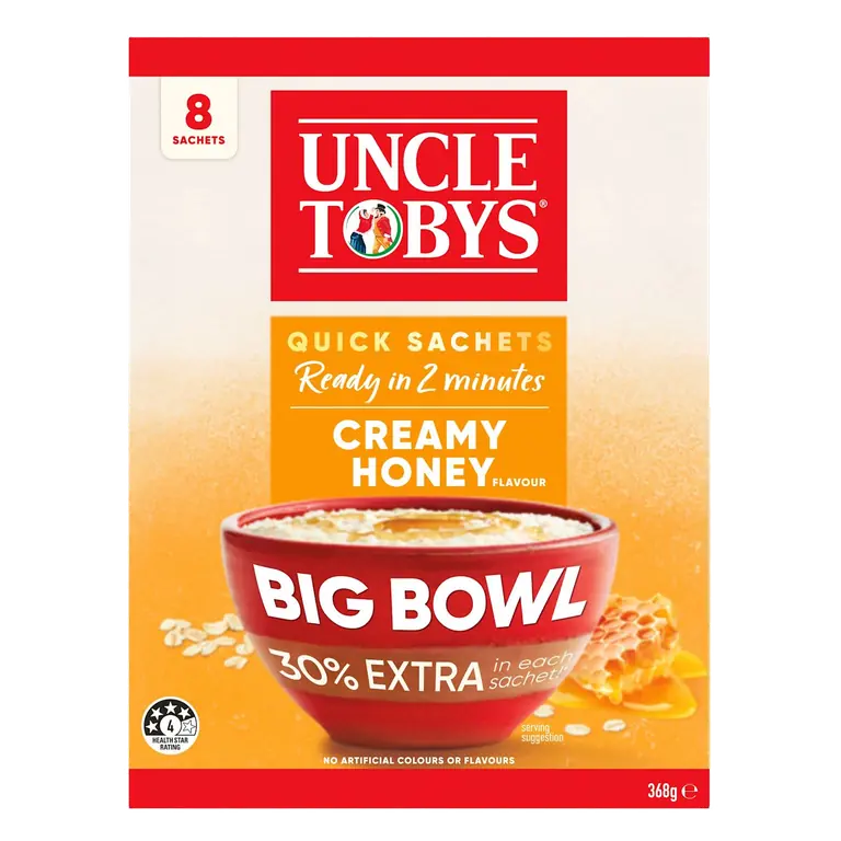 Oats Quick Sachets Breakfast Cereal Creamy Honey Big Bowl