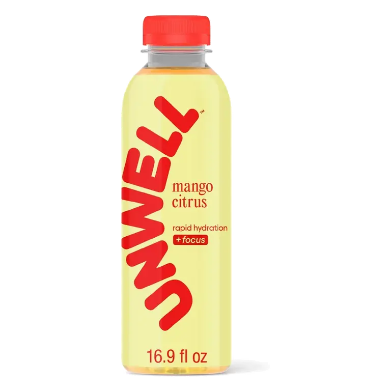 UNWELL Hydrate+Focus Mango Citrus Sports Drink, 8pk/16.9 fl oz: Caffeinated