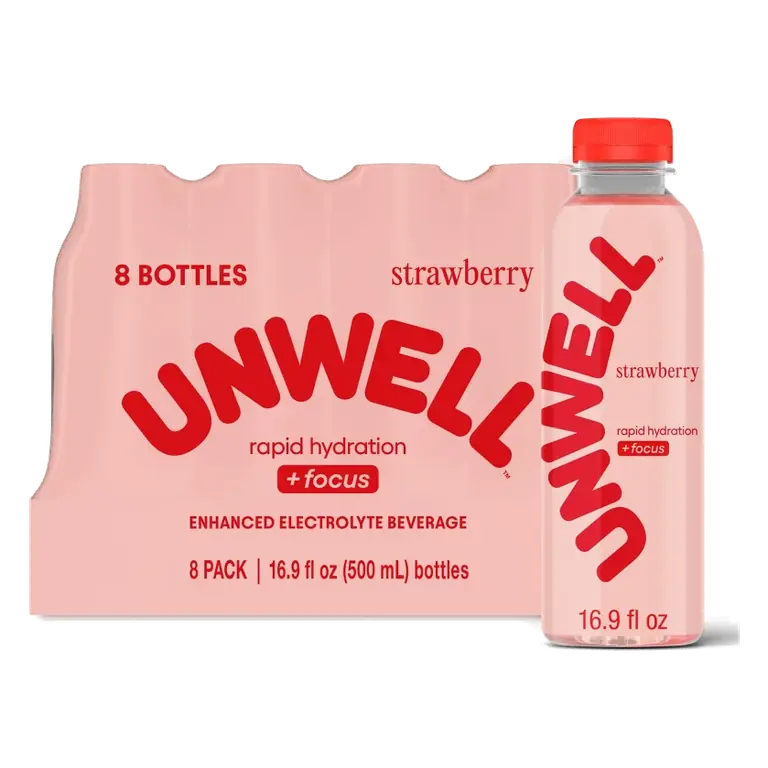 Unwell Hydrate+Focus Multipack Strawberry Sports Drink, 8pk/16.9 fl oz Bottles: Caffeinated