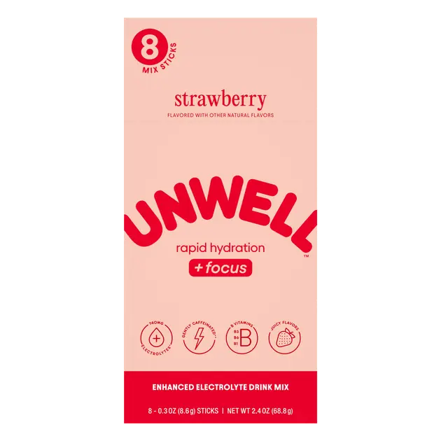 UNWELL Hydration+Focus, Strawberry, 8-0.3oz Sticks