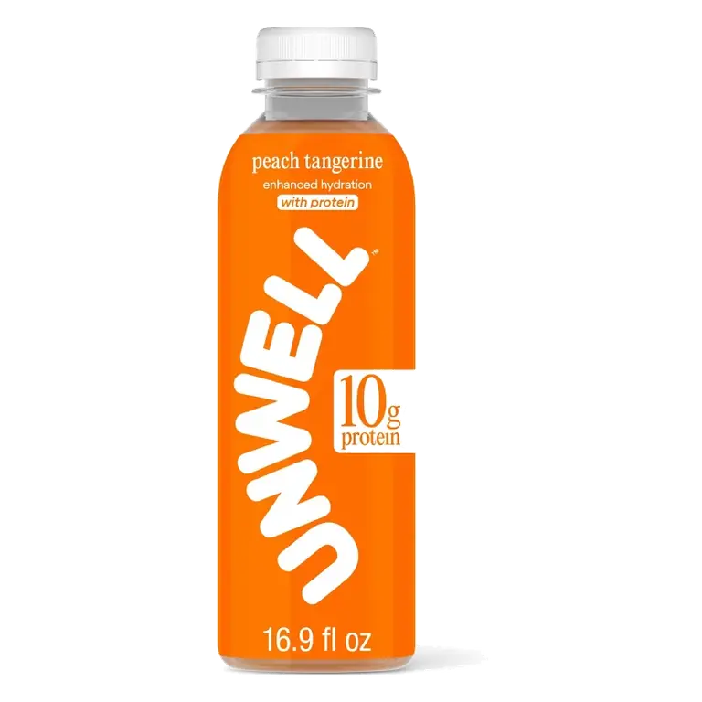 Unwell Hydration Protein Drink with Electrolytes and 10g Whey Protein Isolate Peach Tangerine, 16.9 fl oz: Caffeine Free