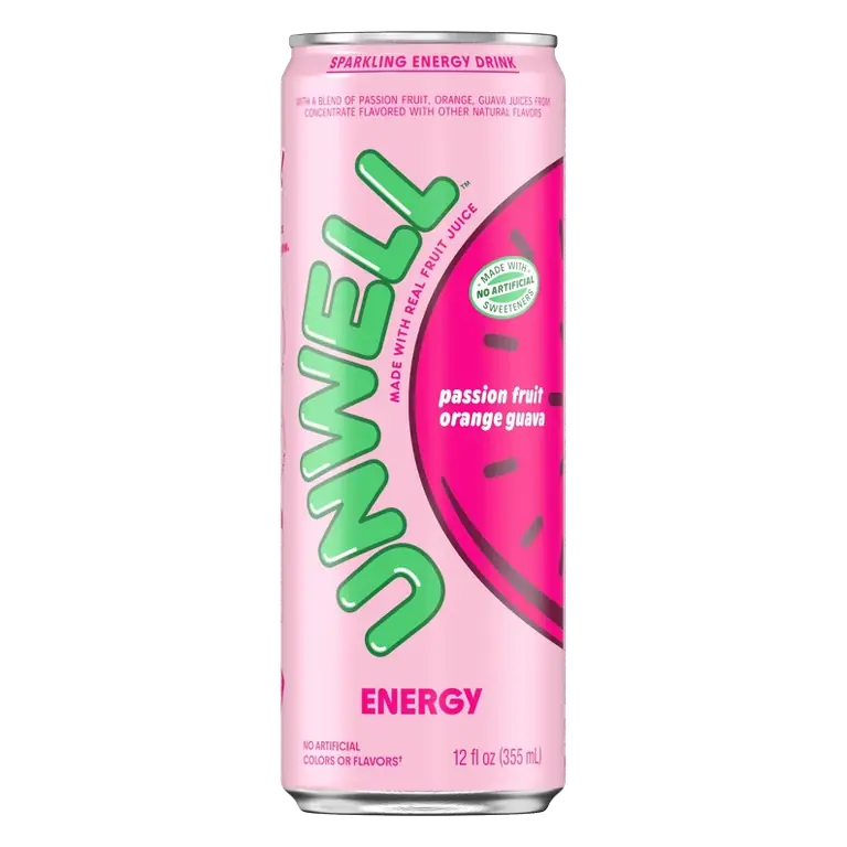 Unwell Passionfruit, Orange, Guava Sparkling Energy Drink with Real Fruit Juice, 12 fl oz: Caffeinated