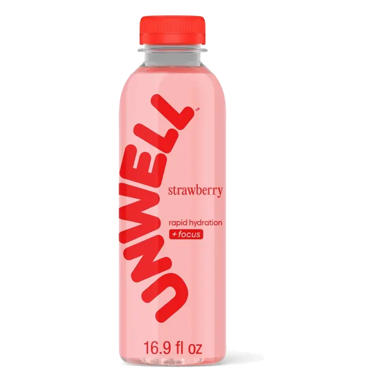 Unwell Strawberry Hydration Electrolyte Drink for Rapid Hydration + Focus, 16.9 fl oz Bottle: Caffeinated, No Artificial Colors