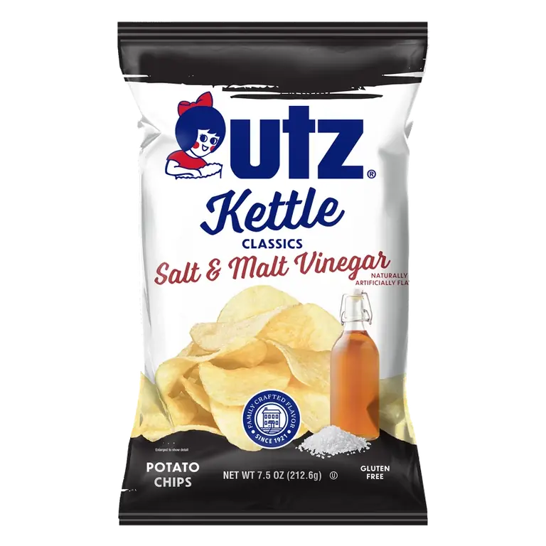 Utz Kettle Classics Salt & Malt Vinegar Potato Chips, 7.5oz