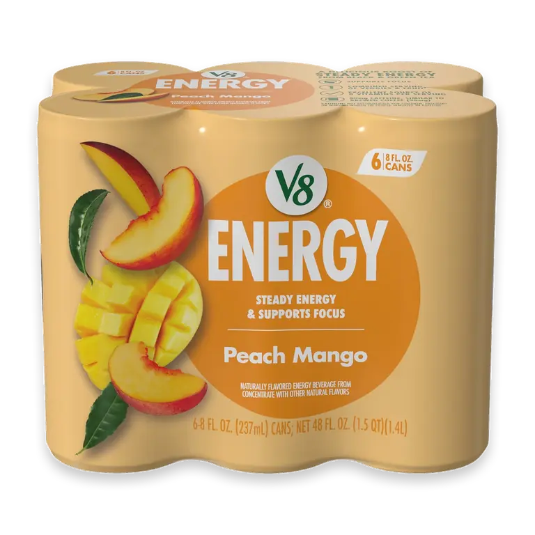 V8 Energy Peach Mango Energy Drink, 8 fl oz Can (6 Pack)