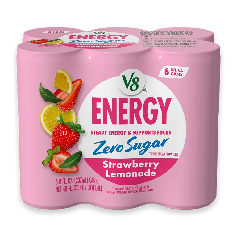 V8 Energy Zero Sugar Strawberry Lemonade Drink Cans
