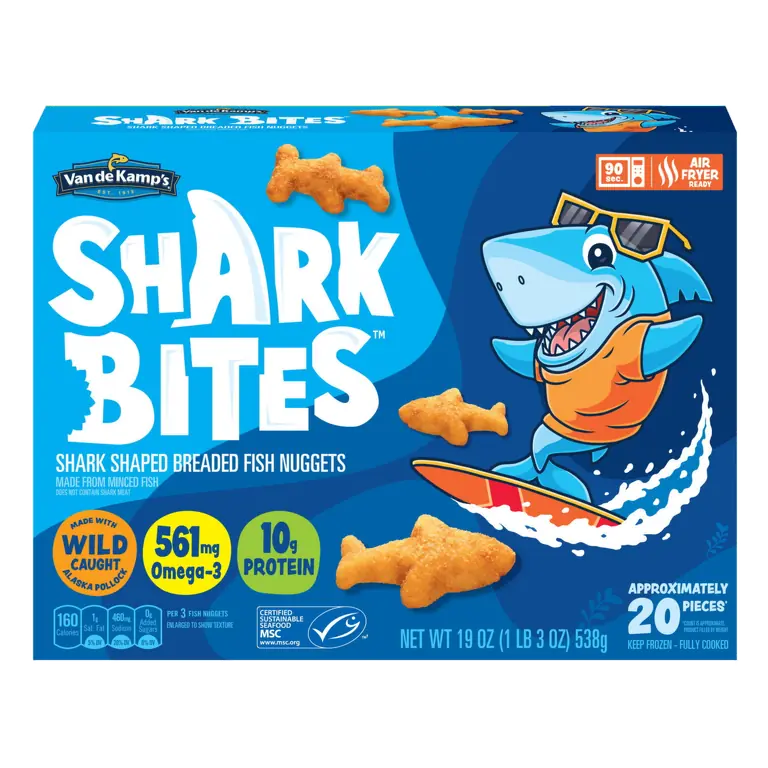 Shark Bites, Shark Shaped Breaded Fish Sticks, Frozen Meal