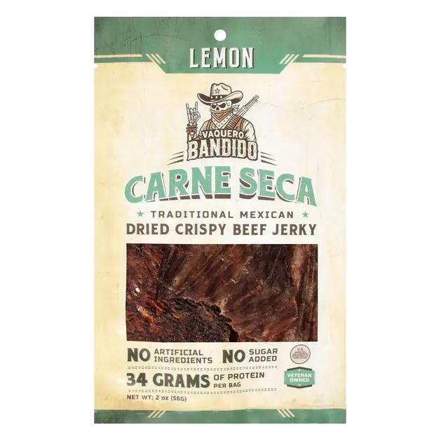 Vaquero Bandido Carne Seca Dried Crispy Beef Jerky, Lemon