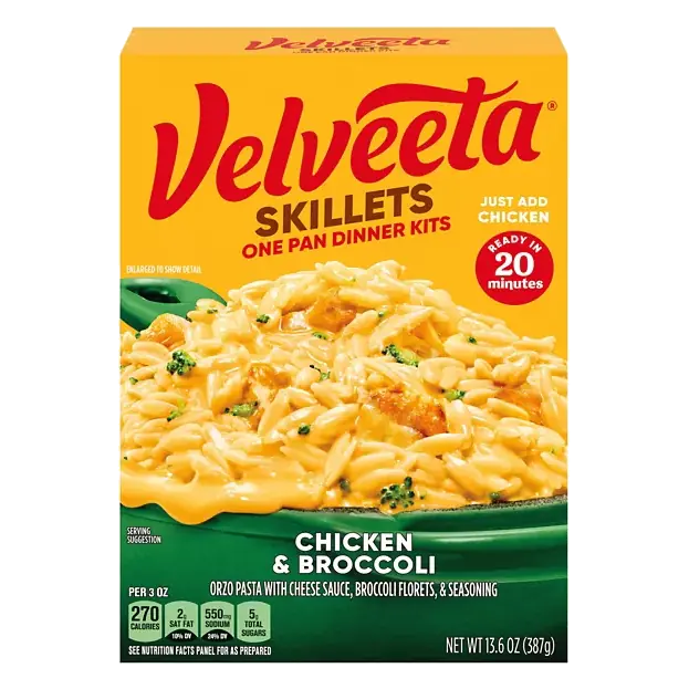 Chicken & Broccoli Orzo Pasta with Creamy Cheese Sauce, Broccoli Florets, & Seasoning Skillets