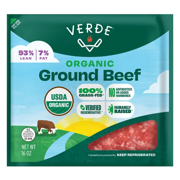 Organic Grass-fed 93% Lean 7% Fat Ground Beef Fresh