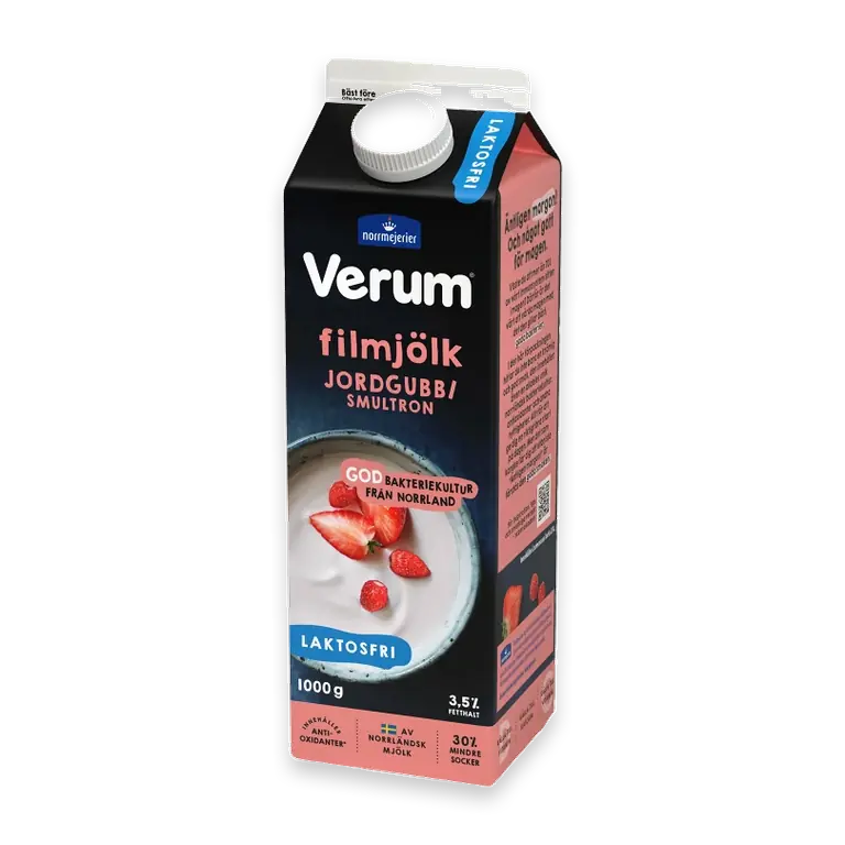 Filmjölk Jordgubb Smultron Laktosfri 3,5% 1000g Verum®