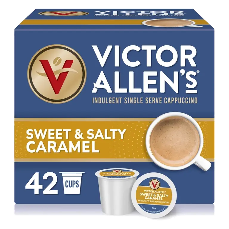Victor Allen's Coffee Sweet and Salty Caramel Flavored Cappuccino, 42 Count, Single Serve K-Cup Pods for Keurig K-Cup Brewers Brewers