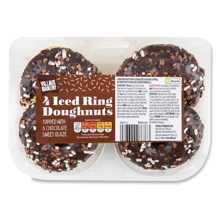 Iced Ring Doughnuts Topped with a Chocolate Sweet Glaze
