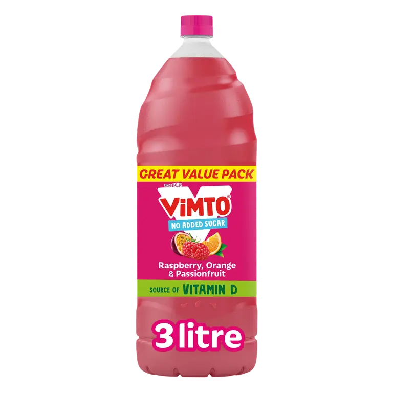 Vimto Squash Raspberry, Orange & Passionfruit No Added Sugar 3L