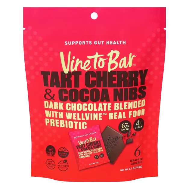 Tart Cherry & Cocoa Nibs Prebiotic Dark Chocolates - 6 ct