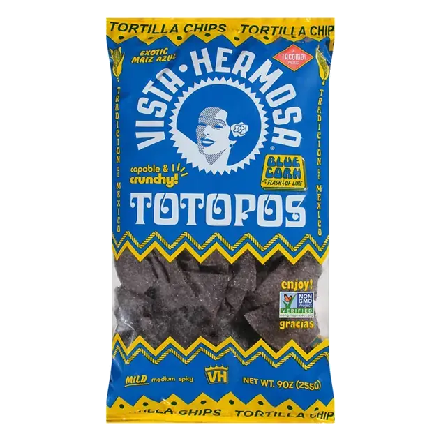 Blue Corn with a Flash of Lime Mild Totopos Tortilla Chips