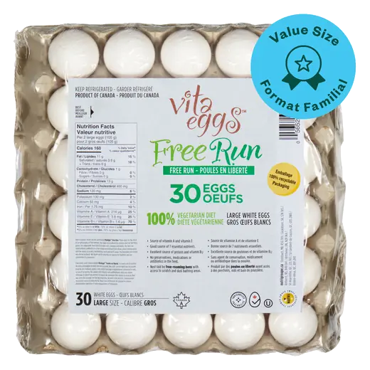 White Eggs Free Run Large Value Size 30 Count