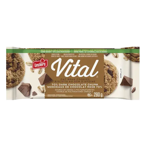 Leclerc Vital Cookies Oat Bran 70% Dark Chocolate Chunk 280 g