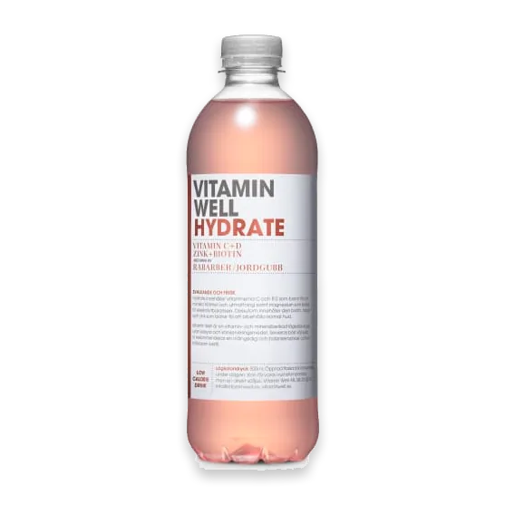 Vitamin Well Hydrate Rabarber jordgubb Stilla Vatten