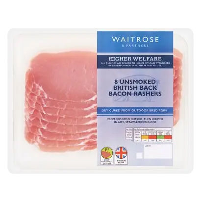 8 Dry Cured Unsmoked Back Bacon Rashers