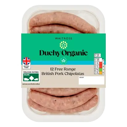 Duchy Organic 12 British Pork Chipolatas