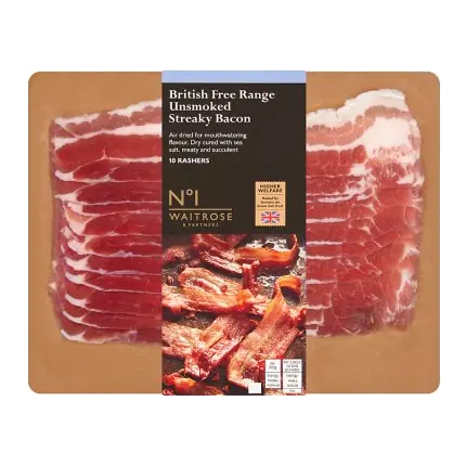No.1 10 Free Range Unsmoked Dry Cured Streaky Bacon Rashers