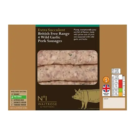No.1 British Free Range 4 Wild Garlic Pork Sausages