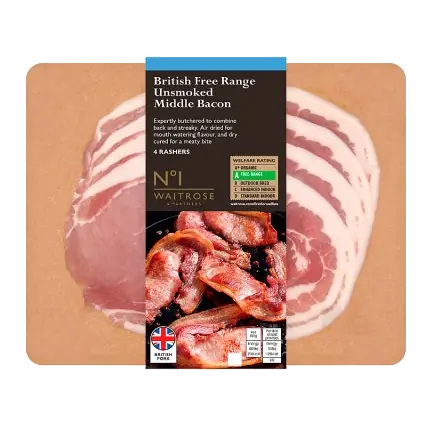 No.1 British Free Range Unsmoked Middle Bacon