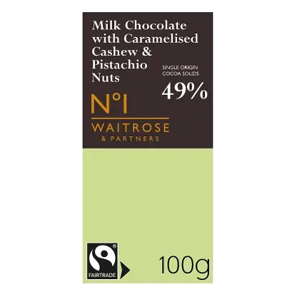No.1 Fairtrade Milk Chocolate with Hazelnut, Caramelised Cashew & Pistachio Nuts