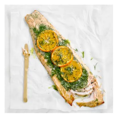 Salmon Side with Orange, Mustard & Dill