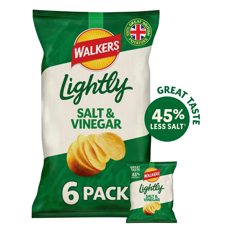 Walkers Less Salt a Dash of Salt & Vinegar Multipack Crisps 6x25g