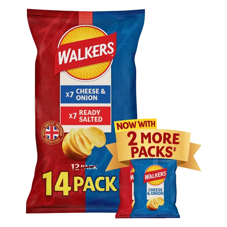 Ready Salted and Cheese & Onion Multipack Crisps 14 x 25g