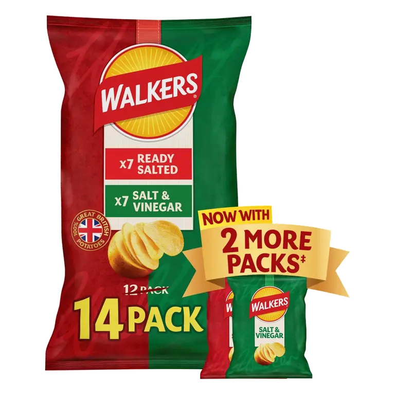 Ready Salted and Salt & Vinegar Multipack Crisps 14 x 25g