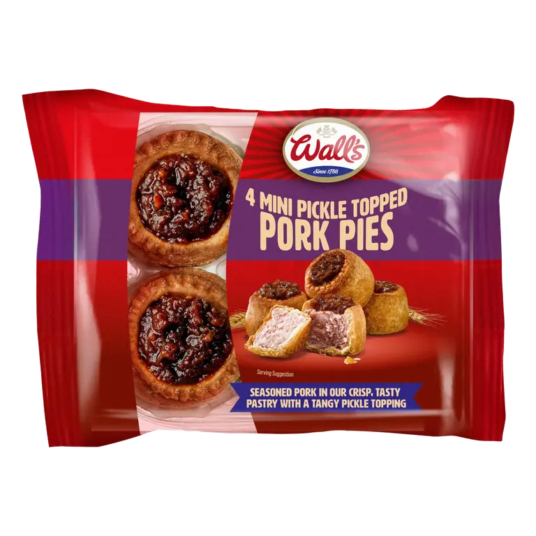 Wall's 4 Mini Pickle Topped Pork Pies 200g