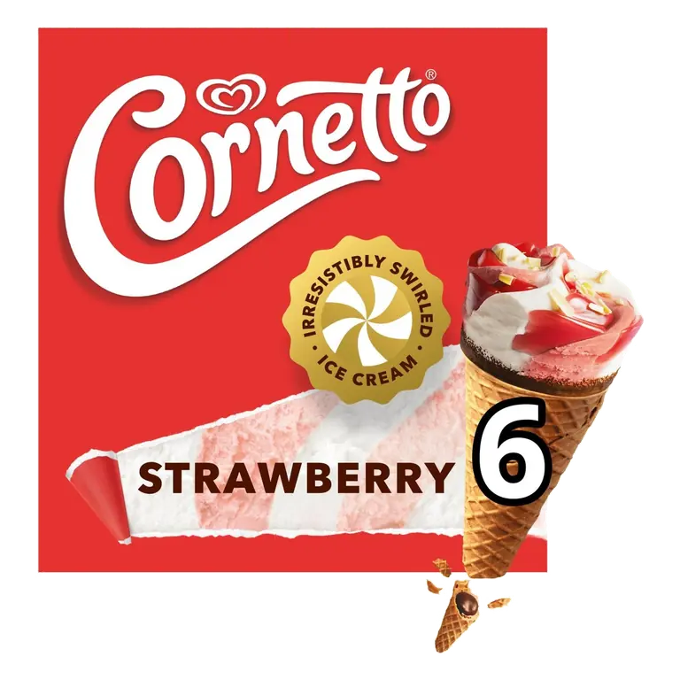 Cornetto Strawberry Ice Cream Cones 6 x 90ml