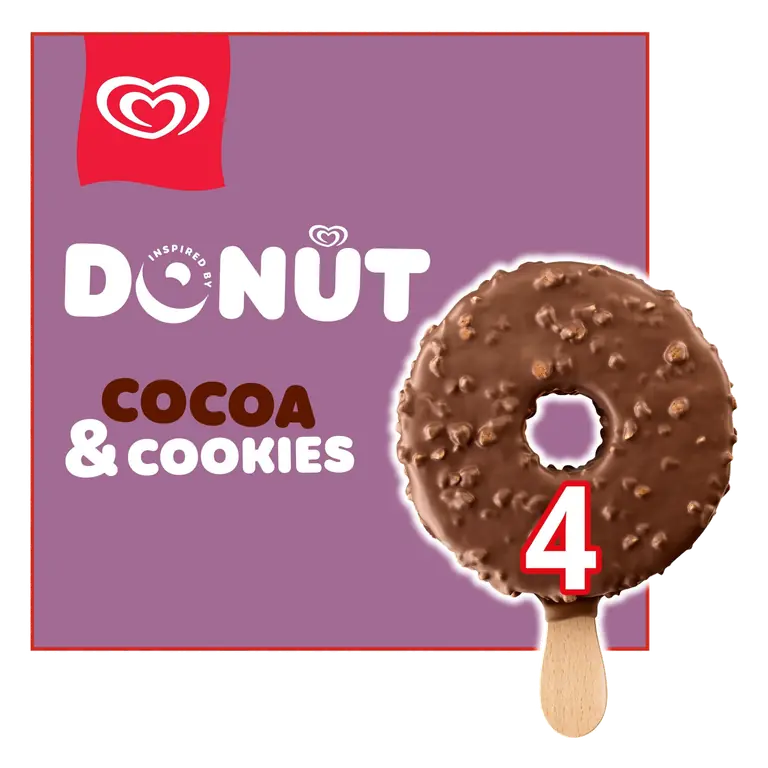 Wall's Donut Cocoa & Cookies Ice Cream Sticks 4x 62 ml