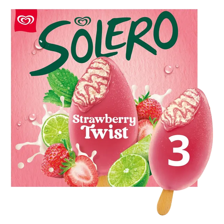 Solero Strawberry Twist Ice Cream Sticks 3 x 90ml