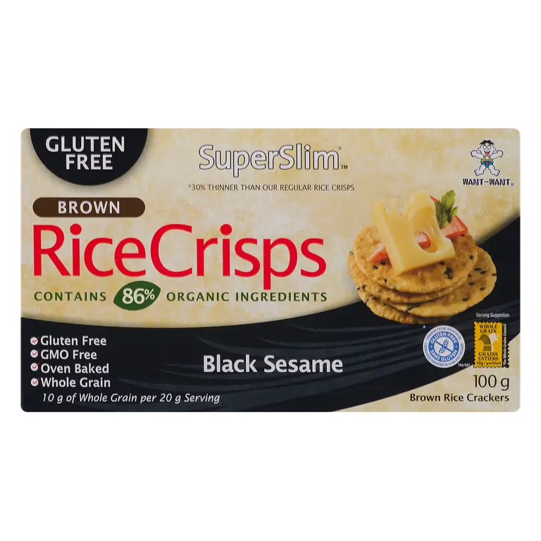 Superslim Gluten-Free Brown Rice Crisps Black Sesame 100 g