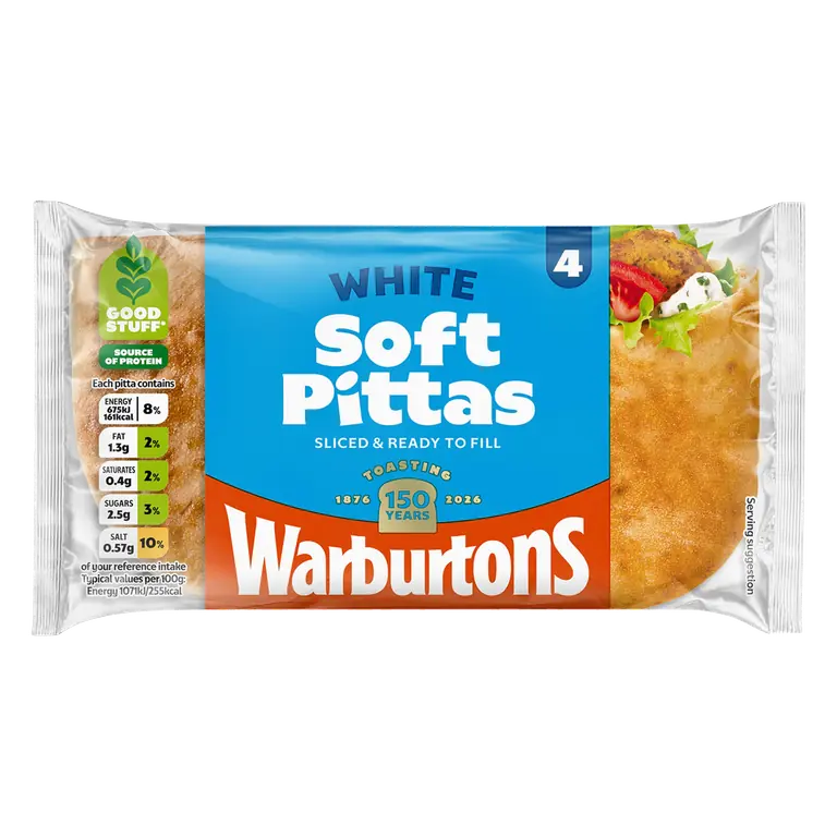 Warburtons 4 White Soft Pittas