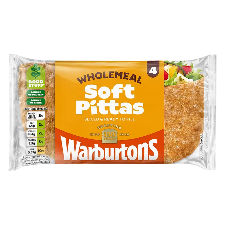 Warburtons 4 Wholemeal Soft Pittas