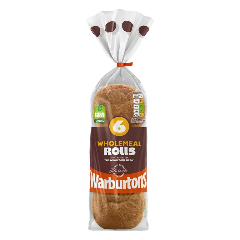 Soft Sliced Wholemeal Rolls x6