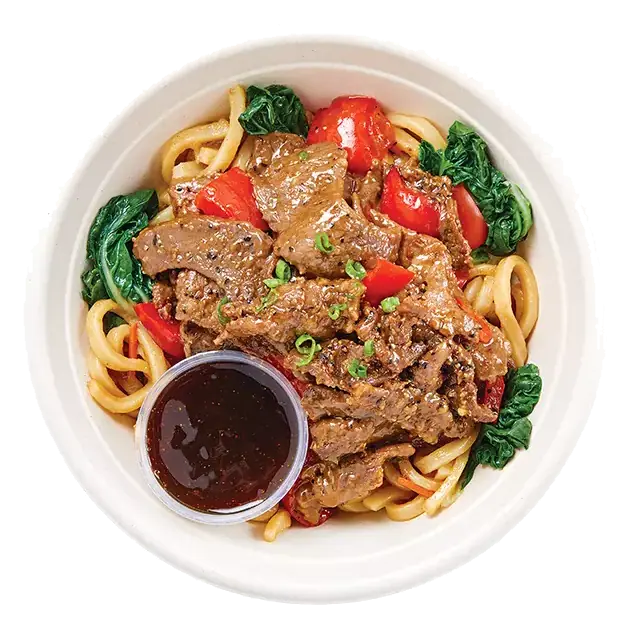 Black Pepper Steak Bowl with Udon Noodles