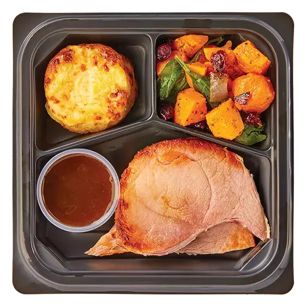 Center Cut Ham with Potato Gratin and Butternut Squash with Spinach & Craisins