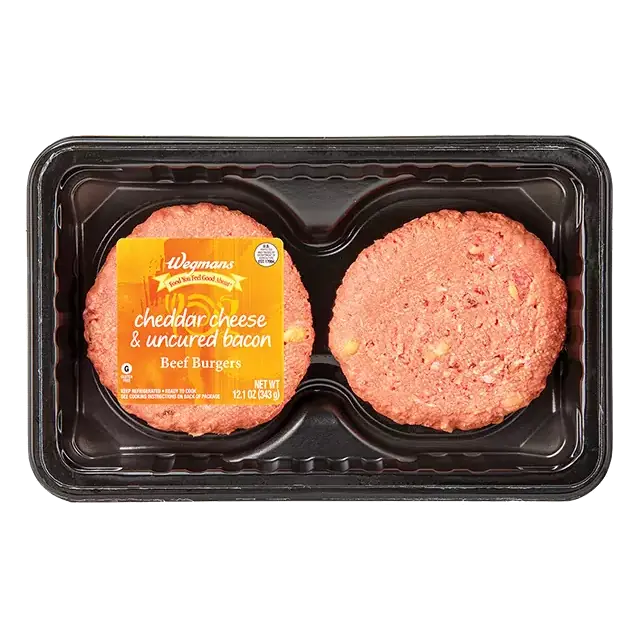 Cheddar Cheese & Uncured Bacon Beef Burgers, 2 Pack