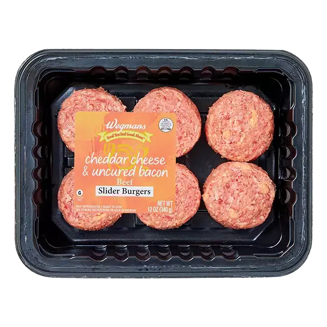Cheddar Cheese & Uncured Bacon Beef Slider Burgers