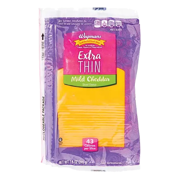 Extra Thin Sliced Mild Cheddar Cheese, 20 Slices