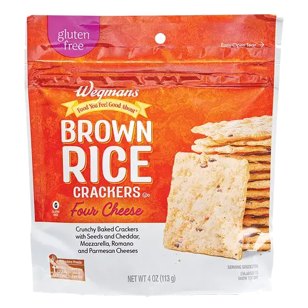 Four Cheese Crunchy Backed Brown Rice Crackers with Seeds and Cheddar