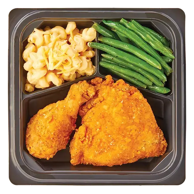 Fried Chicken Drumstick & Thigh with Macaroni & Cheese and Seasoned Green Beans