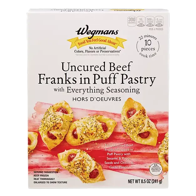 Frozen Uncured Beef Franks in Puff Pastry with Everything Seasoning, 10 Count